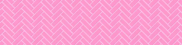 Vector illustration of Herringbone pink tile seamless pattern. Ceramic or stone brick wall background. Kitchen backsplash, baby girl room, bathroom floor texture. Interior or exterior decoration design