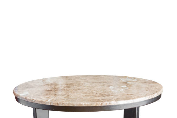 istock Marble stone table top isolated on white background for product display 1499868256