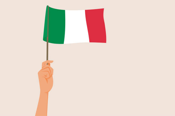 Hand Holding Italian Flag Vector Cartoon Illustration Optimistic girl holding national flag celebrating citizenship italy soccer stock illustrations