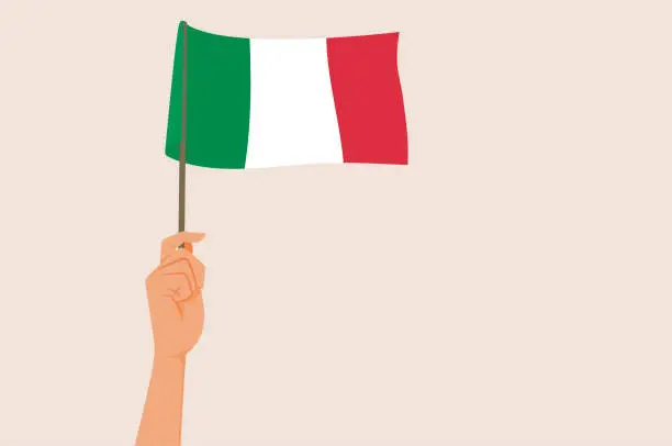 Vector illustration of Hand Holding Italian Flag Vector Cartoon Illustration