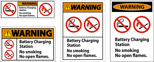 Warning Sign Battery Charging Station, No Smoking, No Open Flames