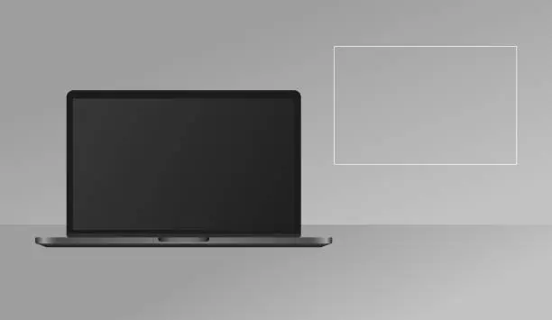 Vector illustration of MacBook. Realism, grey, macbook mockup, macbook template. Vector illustration.