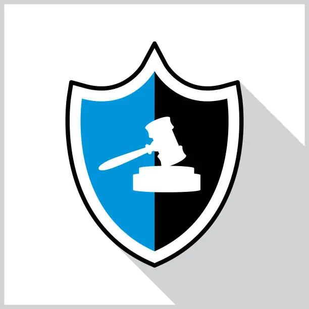 Vector illustration of Gavel Shield Shadow Icon