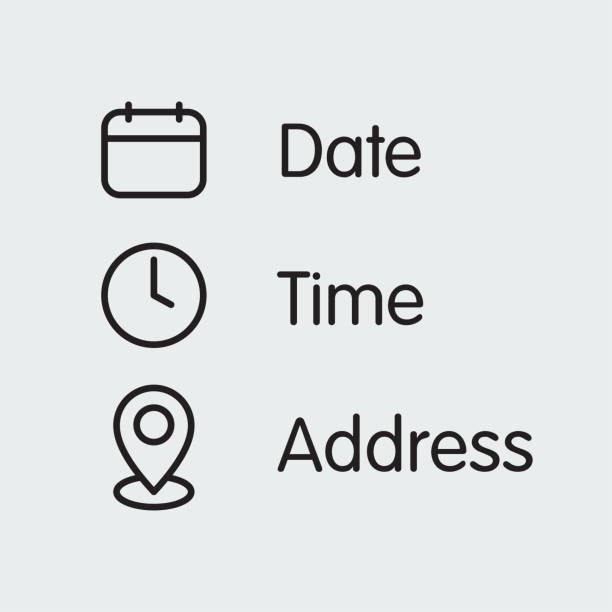 bildbanksillustrationer, clip art samt tecknat material och ikoner med date, time, address location icon set. flat vector. isolated on background - data