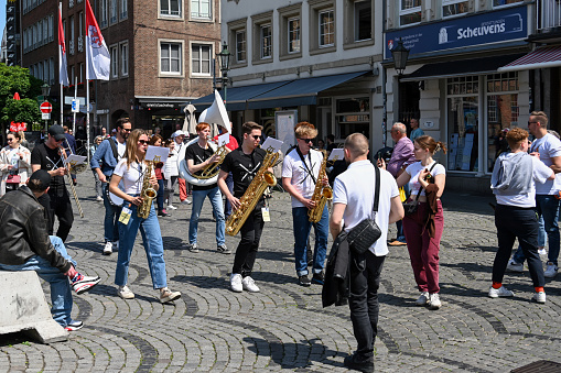 Duesseldorf, Germany, May 27, 2023 - Spontaneous street music \