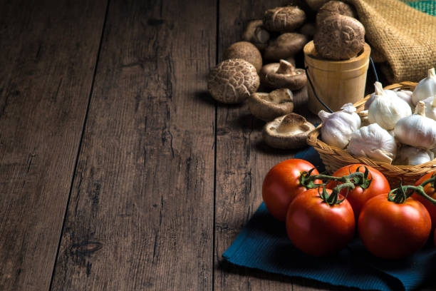 Dried fruits and vegetables in wooden box macrophotography
