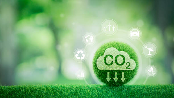 istock reducing carbon emissions carbon neutral concept Net zero emission target, green background with icons. 1499883216