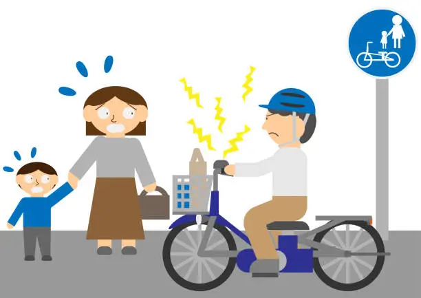 Vector illustration of A person ringing a bicycle bell to a walker