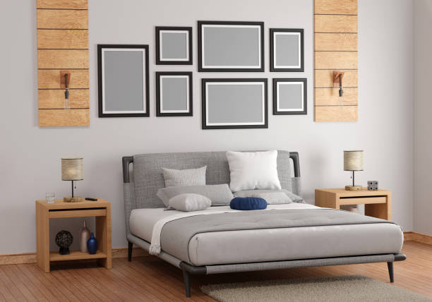 istock modern bedroom with seven photo frames 1499895095
