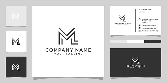 ML or LM initial letter logo design vector with business card design