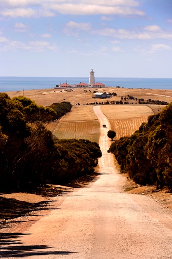 The dusty road to Cape Willoughby Lighthouse on Kangaroo Island, South Australia