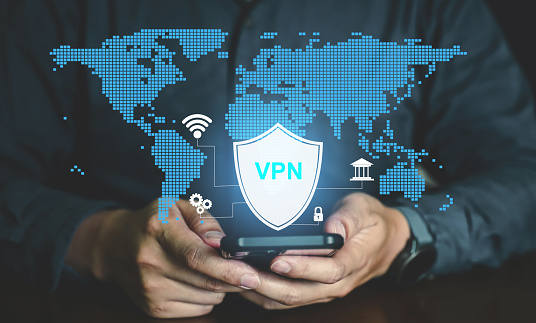 VPN access security concept, safety data network online.