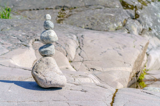 istock Pyramid of stones. Unstable balance of stone objects. 1499912979