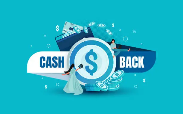Vector illustration of Cashback label. Money refund badges, cash back deal and return coins from purchases vector labels