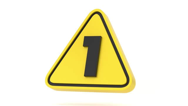 3D Yellow Triangle Warning Sign With Number 1