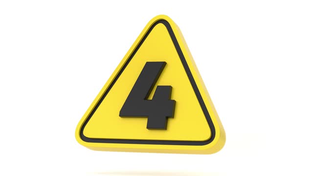 3D Yellow Triangle Warning Sign With Number 4