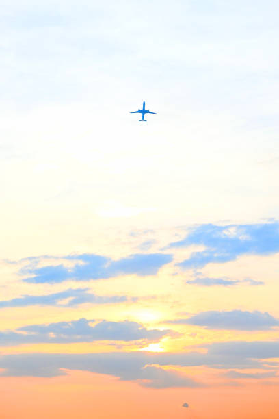 Sky with a airplane at sunshine
