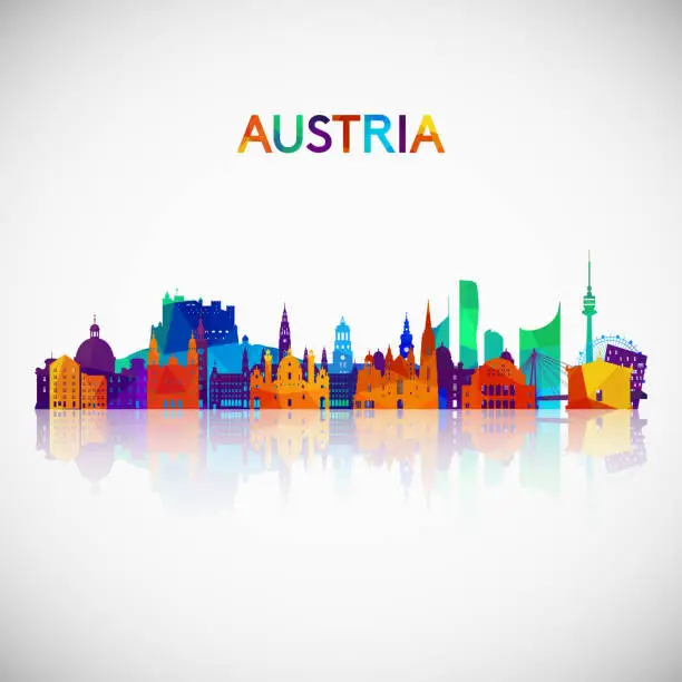 Vector illustration of Austria skyline silhouette in colorful geometric style. Symbol for your design. Vector illustration.