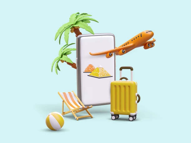 istock Rest abroad. Advertising of phone application for choosing tour 1499921884