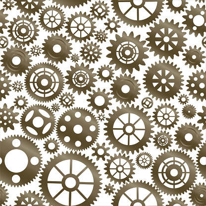 Seamless gears pattern. Metal gears mechanical background. Industry cogs wheels vector illustration.