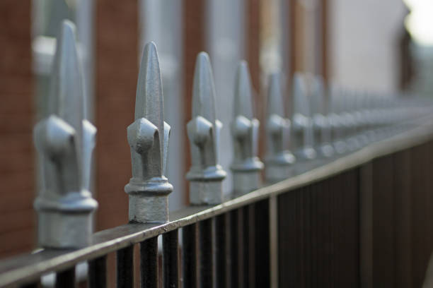 black iron railings stock photo