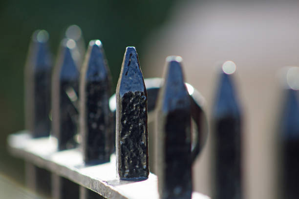 black iron railings stock photo