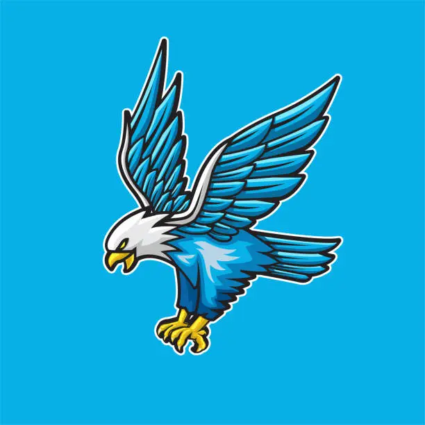 Vector illustration of blue eagle flying mascot vector