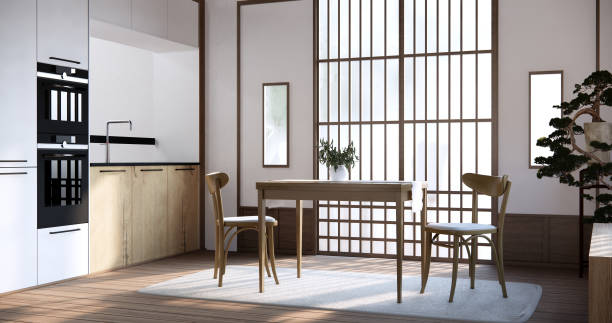 istock Japanese room dining table on wood floor. 1499927528