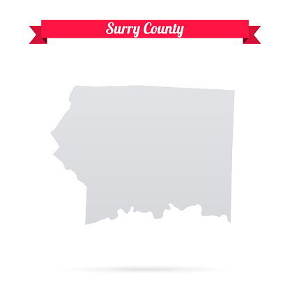 Map of Surry County - North Carolina, isolated on a blank background and with his name on a red ribbon. Vector Illustration (EPS file, well layered and grouped). Easy to edit, manipulate, resize or colorize. Vector and Jpeg file of different sizes.