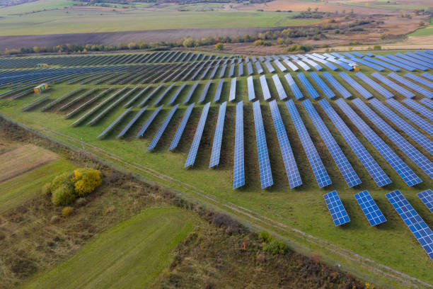 istock Solar panels aerial view 1499930760