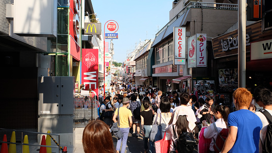 Famous street and popular tourist attraction synonymous with hip Japanese fashion, food and boutique store- Tokyo, Japan