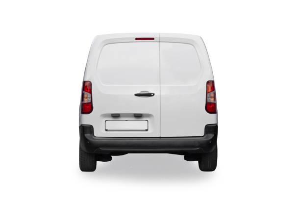 istock White van from behind isolated on white background 1499939786