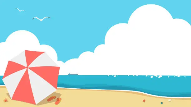 Vector illustration of Vector illustration of summer beach, sea and sky banner background.