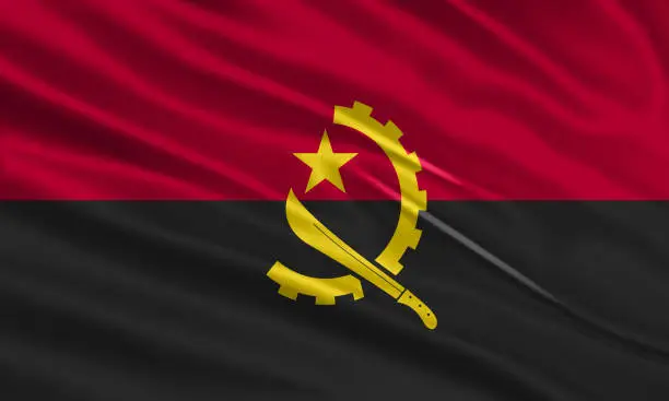 Vector illustration of Angola flag design. Waving Angola flag made of satin or silk fabric. Vector Illustration.