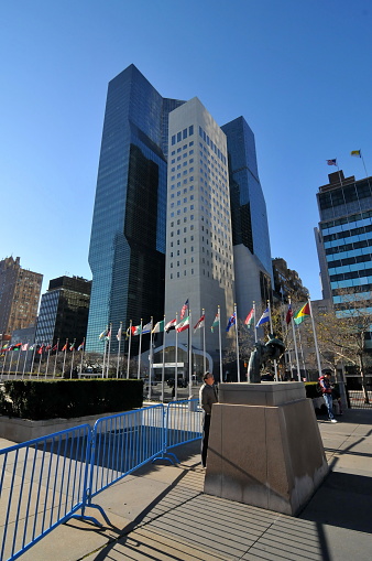 New York, USA-December 1, 2011: New York City is a dream place for travelling. There are so many attractions for people to discover. Here is the Skyscrapers around the headquarters building of United Nations in Manhattan, New York.