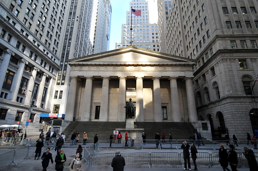 Brooklyn, NY - USA - July 9, 2004: View of the historic Brooklyn Borough Hall. Designed by architects Calvin Pollard and Gamaliel King in the Greek Revival and made of Tuckahoe marble