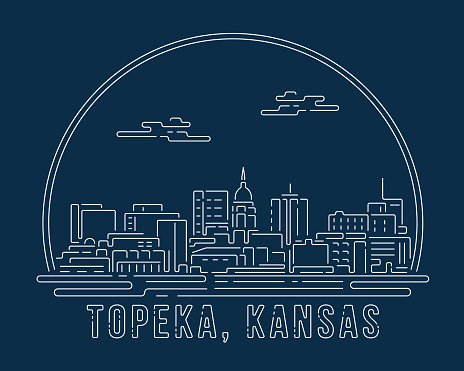 istock Topeka, Kansas - Cityscape with white abstract line corner curve modern style on dark blue background, building skyline city vector illustration design 1499945564