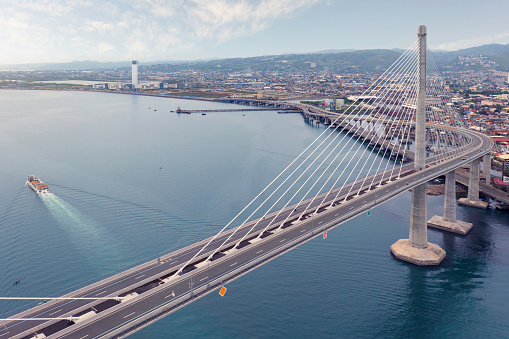 View over Cebu city and the Cebu–Cordova Link Expressway, the longest bridge in the Philippines.