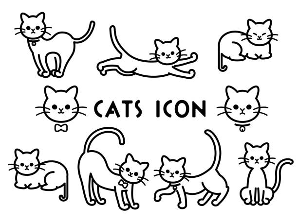 Simple Monochrome Cat Icon Set Simple Monochrome Cat Icon Set simple cat line art stock illustrations