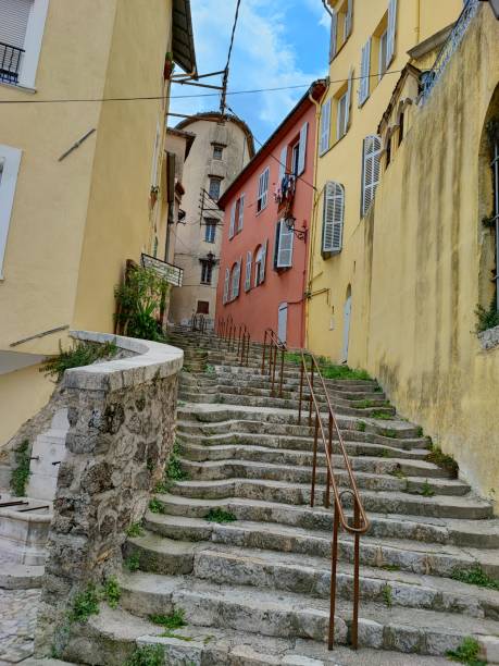 idyllic street in the old town of Grasse in southern France stock photo