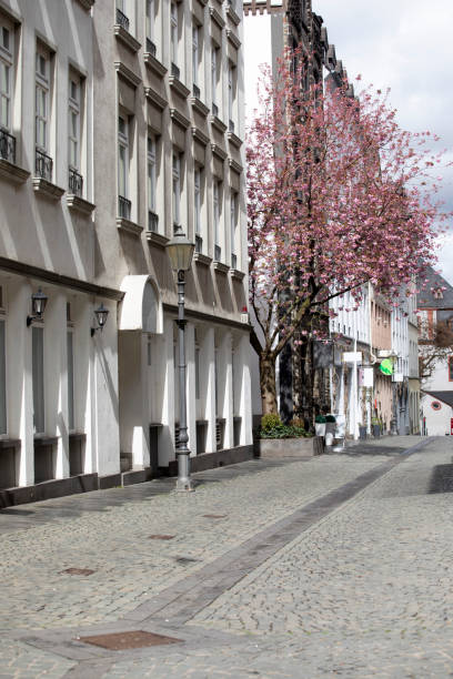 istock Empty cobblestone street and modern building exterior 1499951308