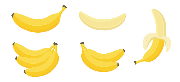 Cartoon bananas. Peel banana, isolated on white background, banana icon vector illustration set