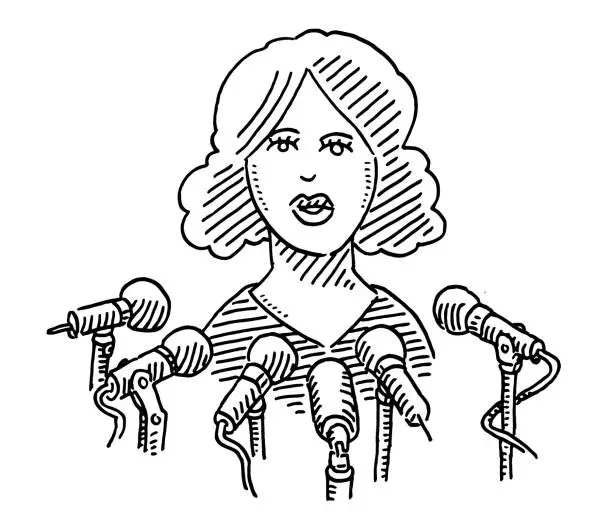 Vector illustration of Woman Portrait Interview Microphones Drawing