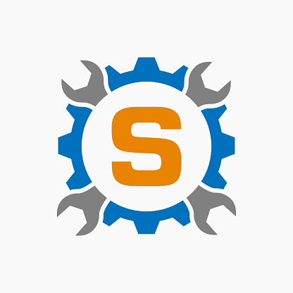Letter S Repair Logo Gear Technology Symbol. Construction Service Logo Design