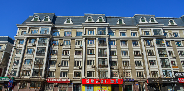 Harbin, China - Feb 22, 2018. Modern buildings in Harbin, China. Harbin is largest city in the northeastern region of China.
