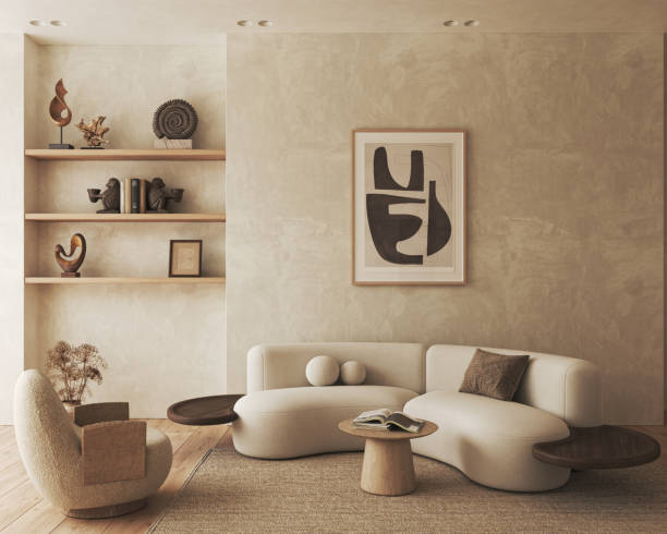 Contemporary classic white beige interior with furniture and decor. Empty wall mockup. 3d rendering. High quality 3d illustration Contemporary classic white beige interior with furniture and decor. Empty wall mockup. 3d rendering. High quality 3d illustration. interior decor stock pictures, royalty-free photos & images