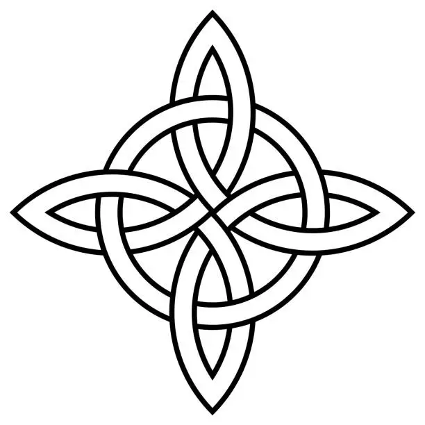 Vector illustration of Bowen knot in black outline. Celtic symbol known as true lover's knot. Isolated background.