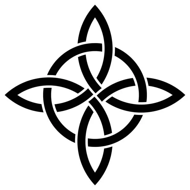 Vector illustration of Bowen knot in black. Celtic symbol known as true lover's knot. Isolated background.