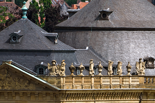 Wuerzburg, Germany - June 14, 2023: Roof of the Residence in Wuerzburg, Bavaria seen from fortress Marienberg.