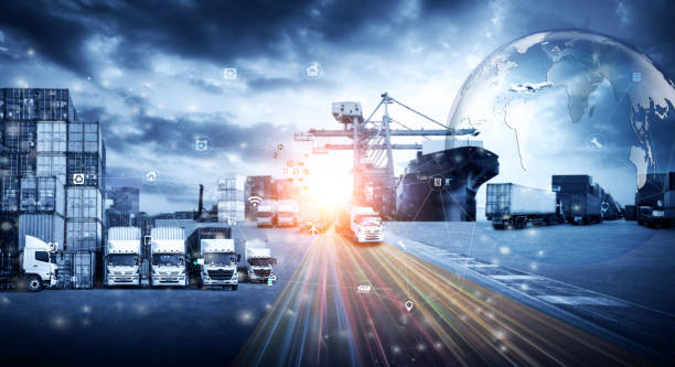 istock Smart Global Logistics international delivery concept, World map with logistic network distribution on background for Concept of fast or instant shipping, Online goods orders worldwide 1499958799